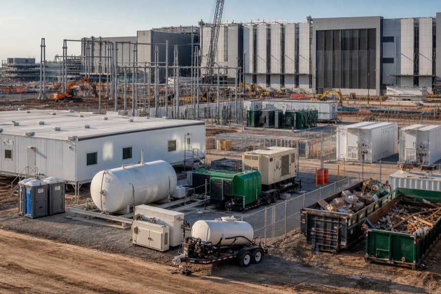 Texas industrial jobsite with vendor service equipment and temporary site support