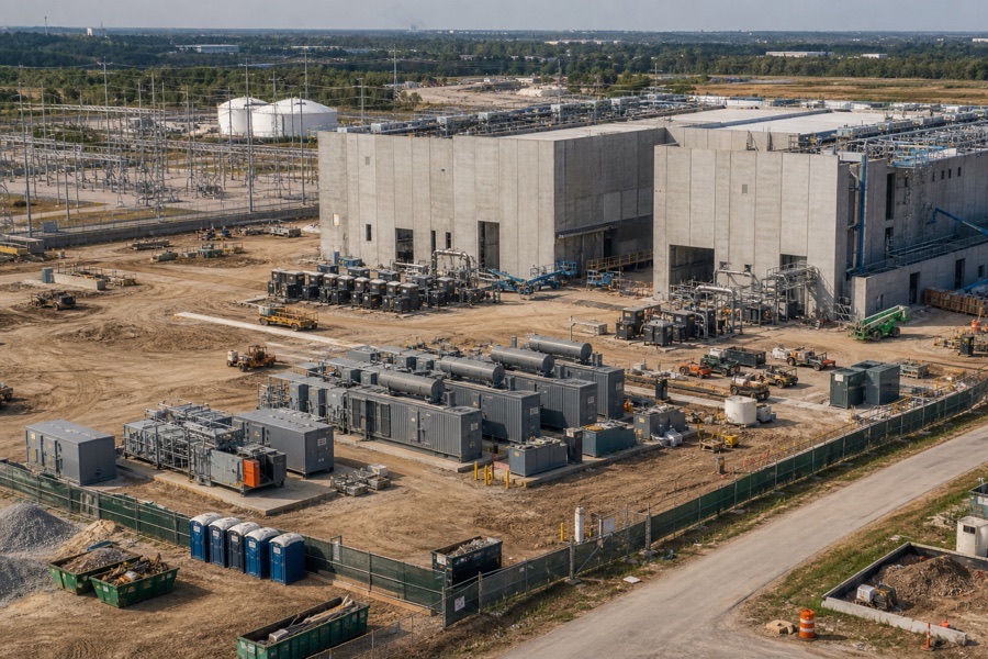 Texas industrial jobsite with vendor service equipment and temporary site support