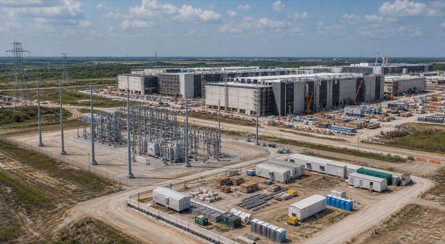 Texas industrial jobsite with vendor service equipment and temporary site support