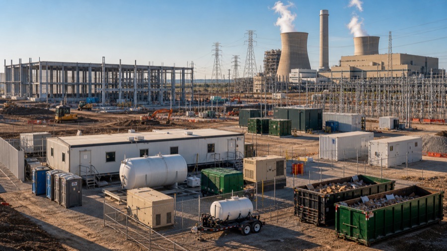 Texas industrial jobsite with vendor service equipment and temporary site support
