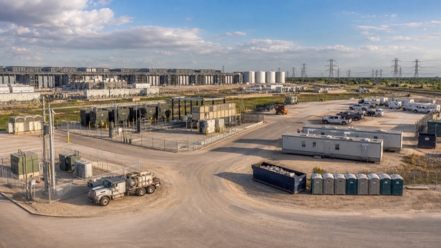 Texas industrial jobsite with vendor service equipment and temporary site support