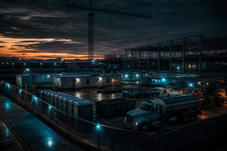 Texas civic infrastructure project with temporary vendor services staged nearby