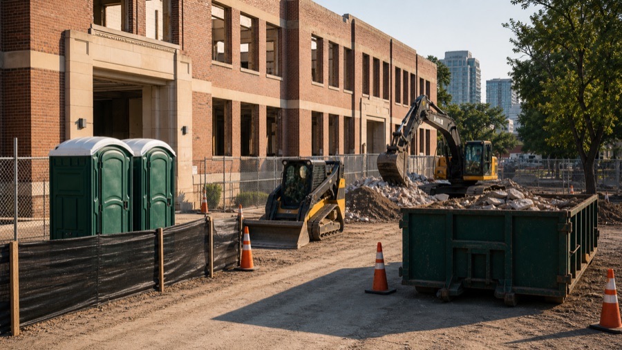 Texas commercial project site with service vendors staged for renewed activity