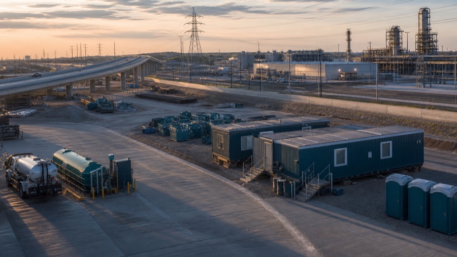Texas industrial jobsite with vendor service equipment and temporary site support