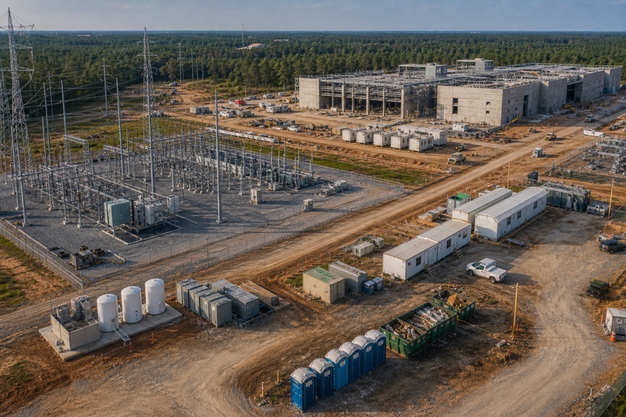 Texas industrial jobsite with vendor service equipment and temporary site support