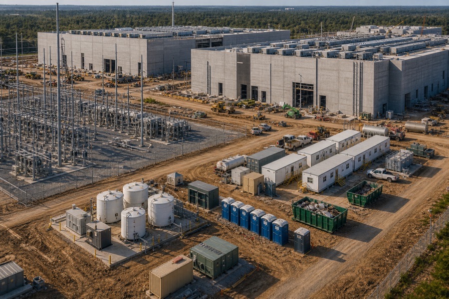 Texas industrial jobsite with vendor service equipment and temporary site support