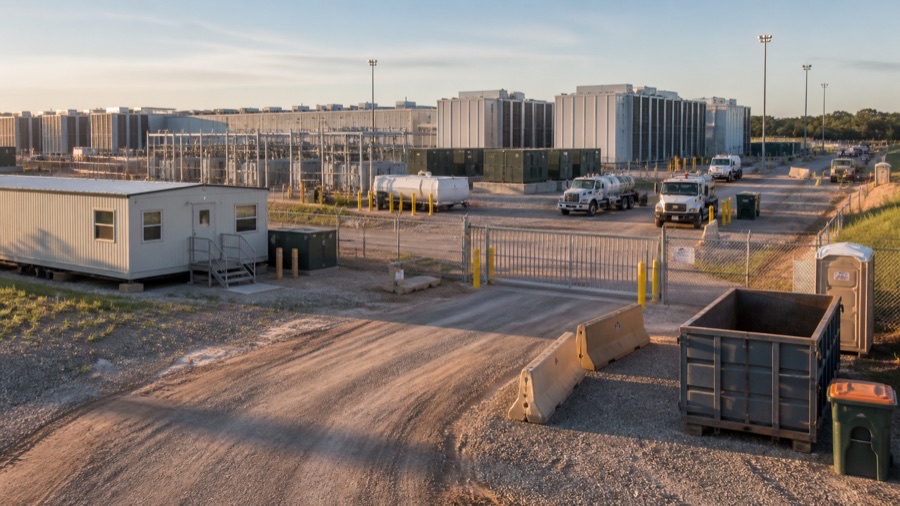 Texas industrial jobsite with vendor service equipment and temporary site support