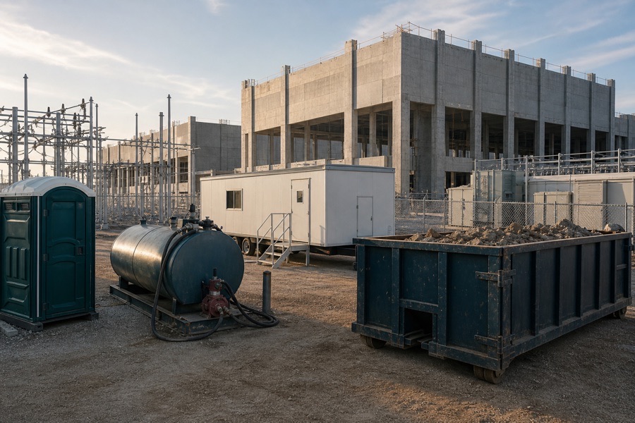 Texas industrial jobsite with vendor service equipment and temporary site support