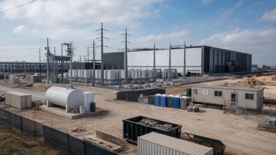 Texas industrial jobsite with vendor service equipment and temporary site support